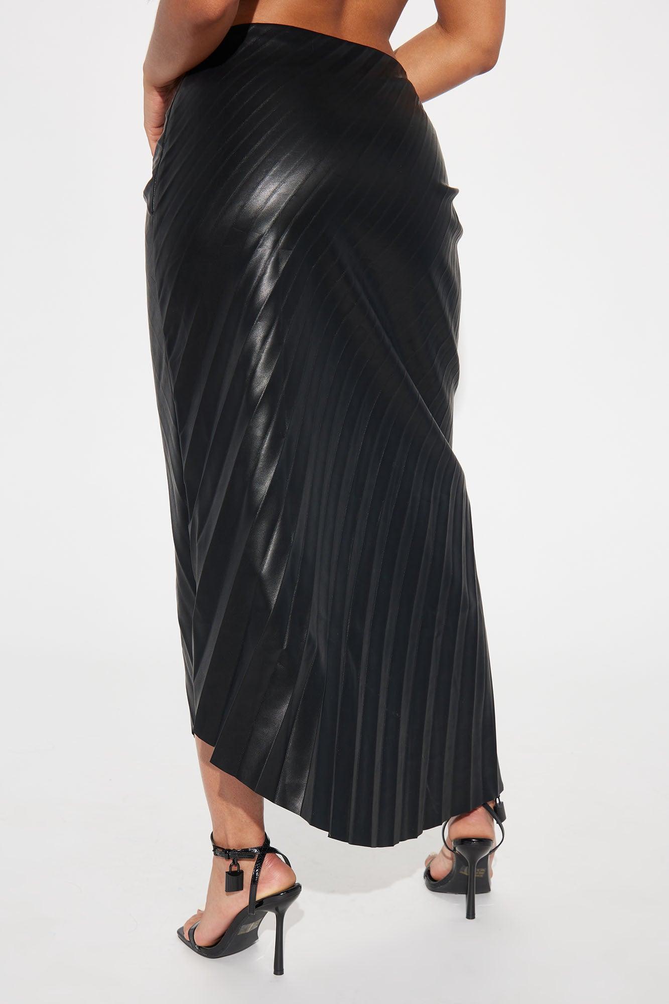 Dinner Date Faux Leather Midi Skirt - Black Product Image