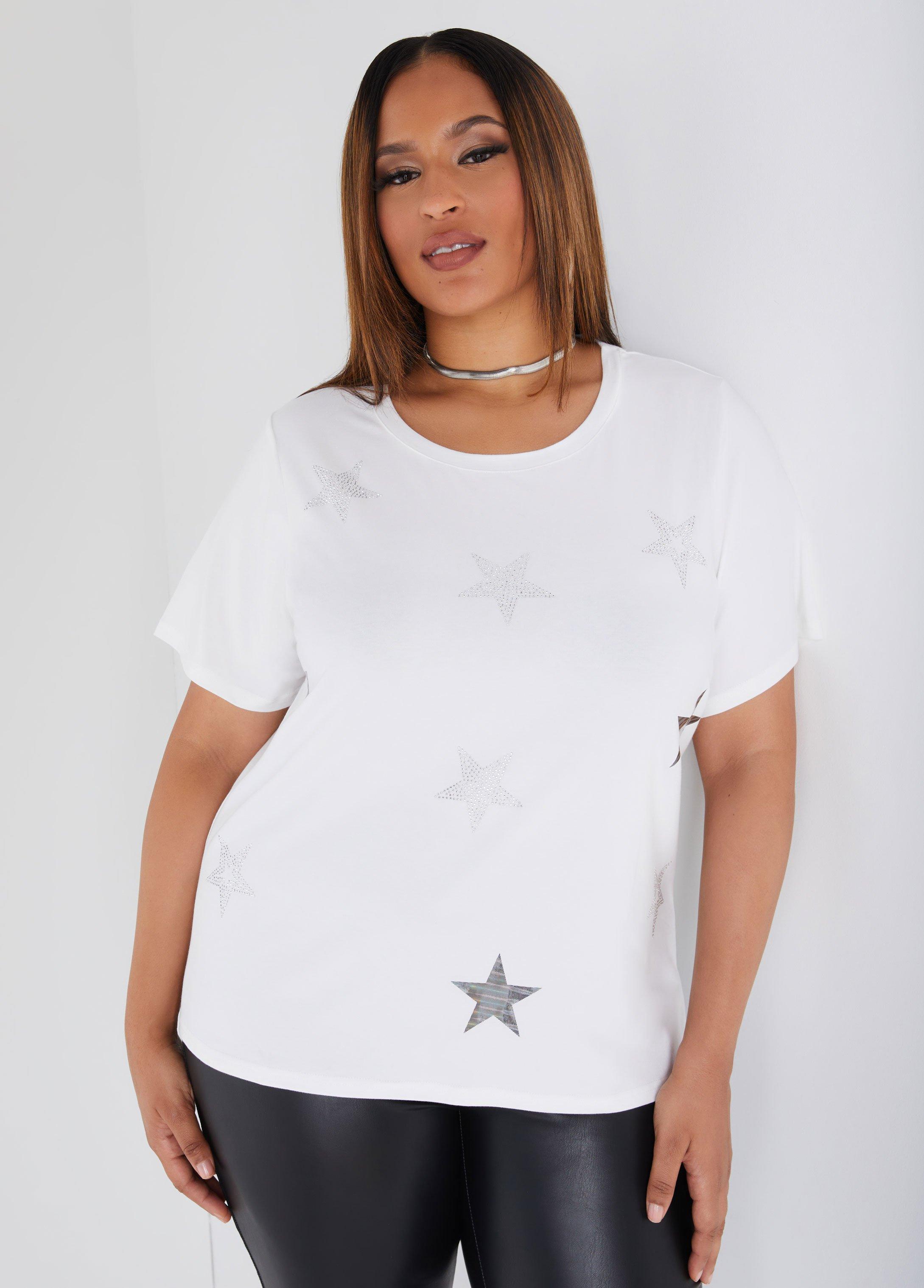 Plus Size Star Embellished Graphic Tee Ashley Stewart Product Image