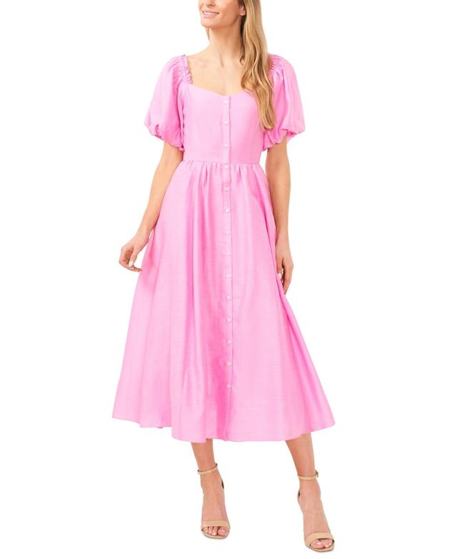 Women's Puff Sleeve Button Front Midi Dress Product Image