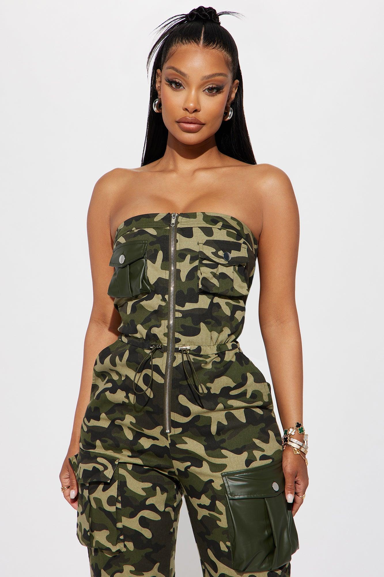 Open Up Cargo Jumpsuit  - Olive/combo Product Image