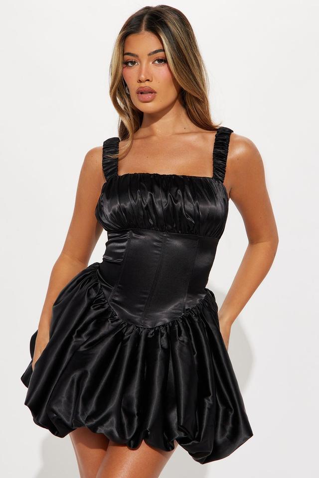 Libbey Satin Bubble Mini Dress - Black Product Image