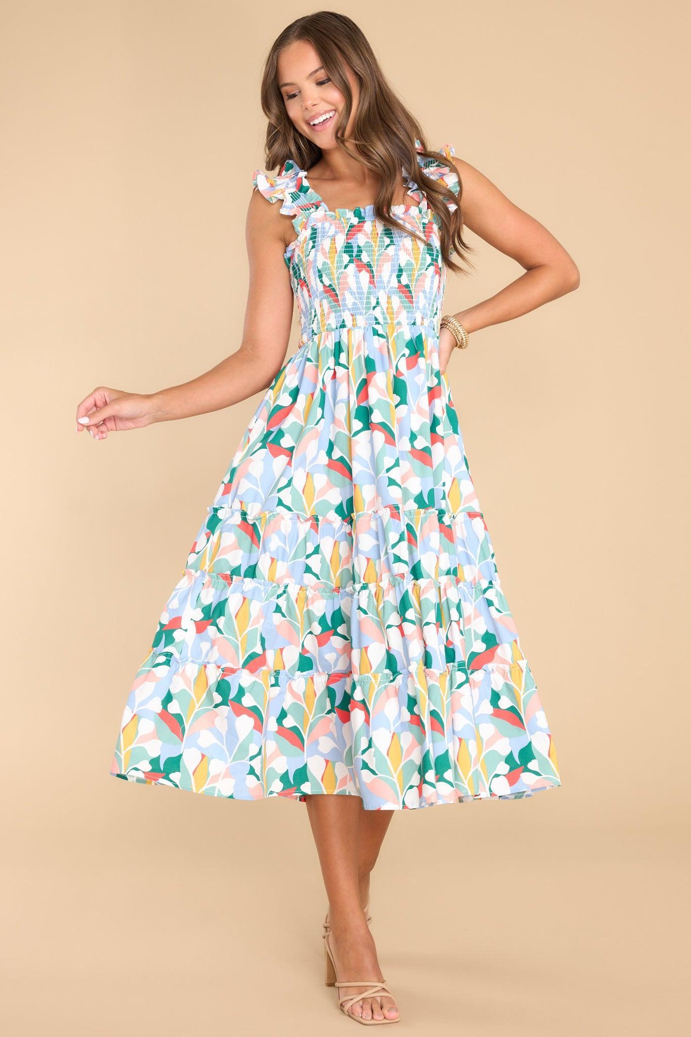 Aura Such A Dreamer Sky Blue Multi Print Midi Dress Product Image