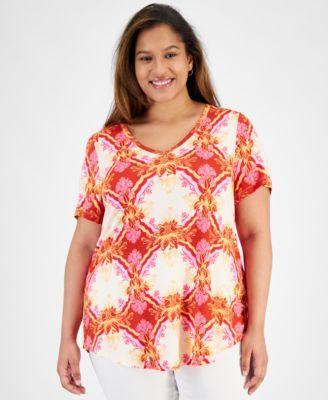 Plus Size Lush Print V-Neck Top, Created for Macy's Product Image