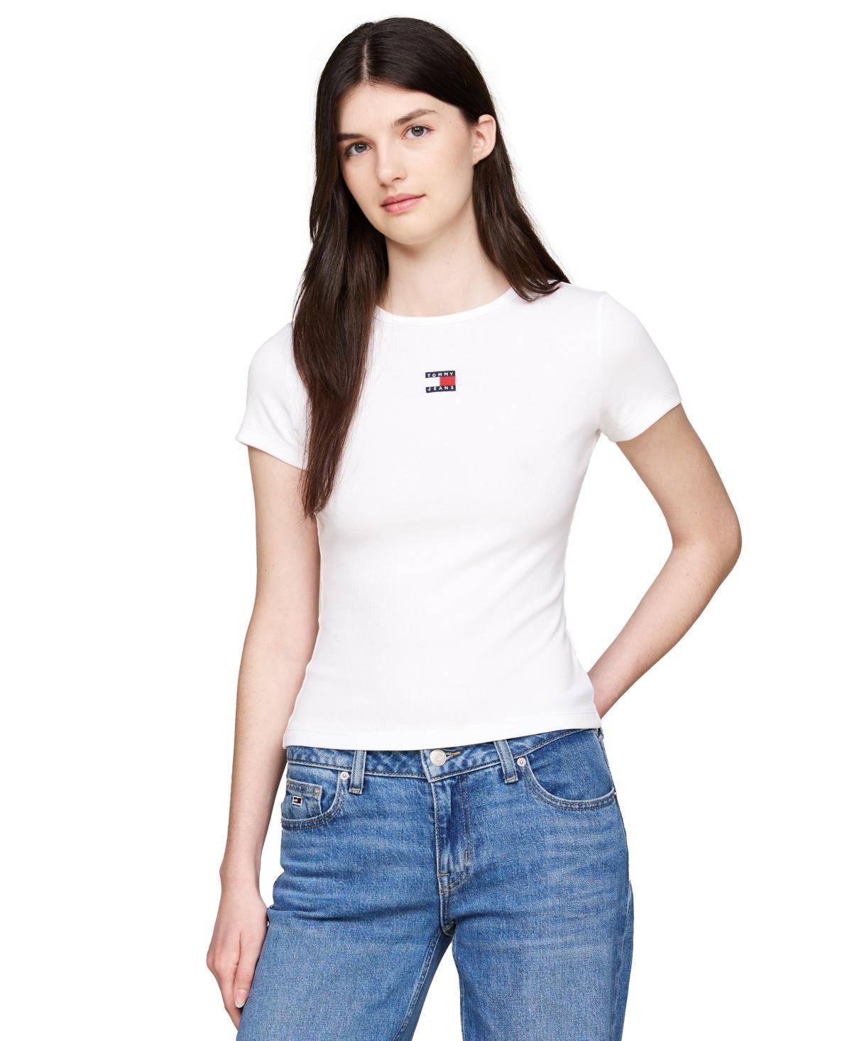 Tommy Jeans Womens Badge Logo Ribbed T-Shirt Product Image