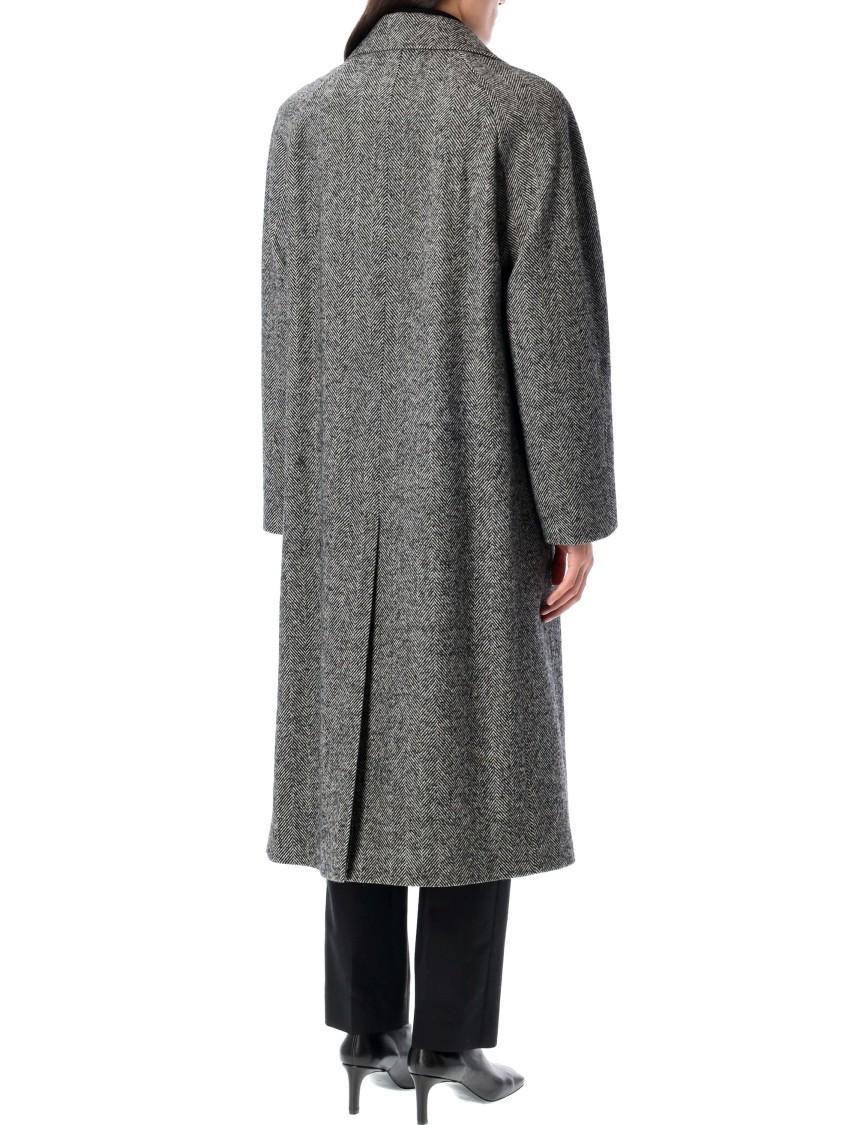 DOLCE & GABBANA Melange Wool Herringbone Coat In Black Product Image