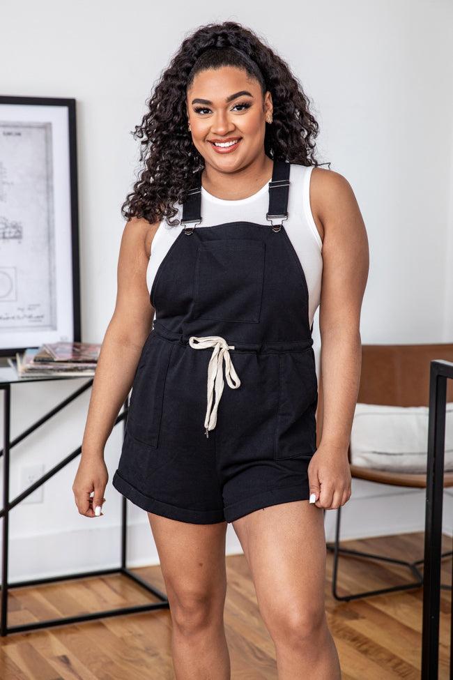 Stroll Through Town Black Drawstring Short Overalls Product Image