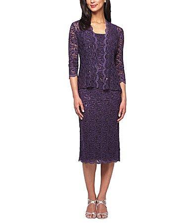 Alex Evenings Square Neck 34 Sleeve Scalloped Lace 2 Product Image