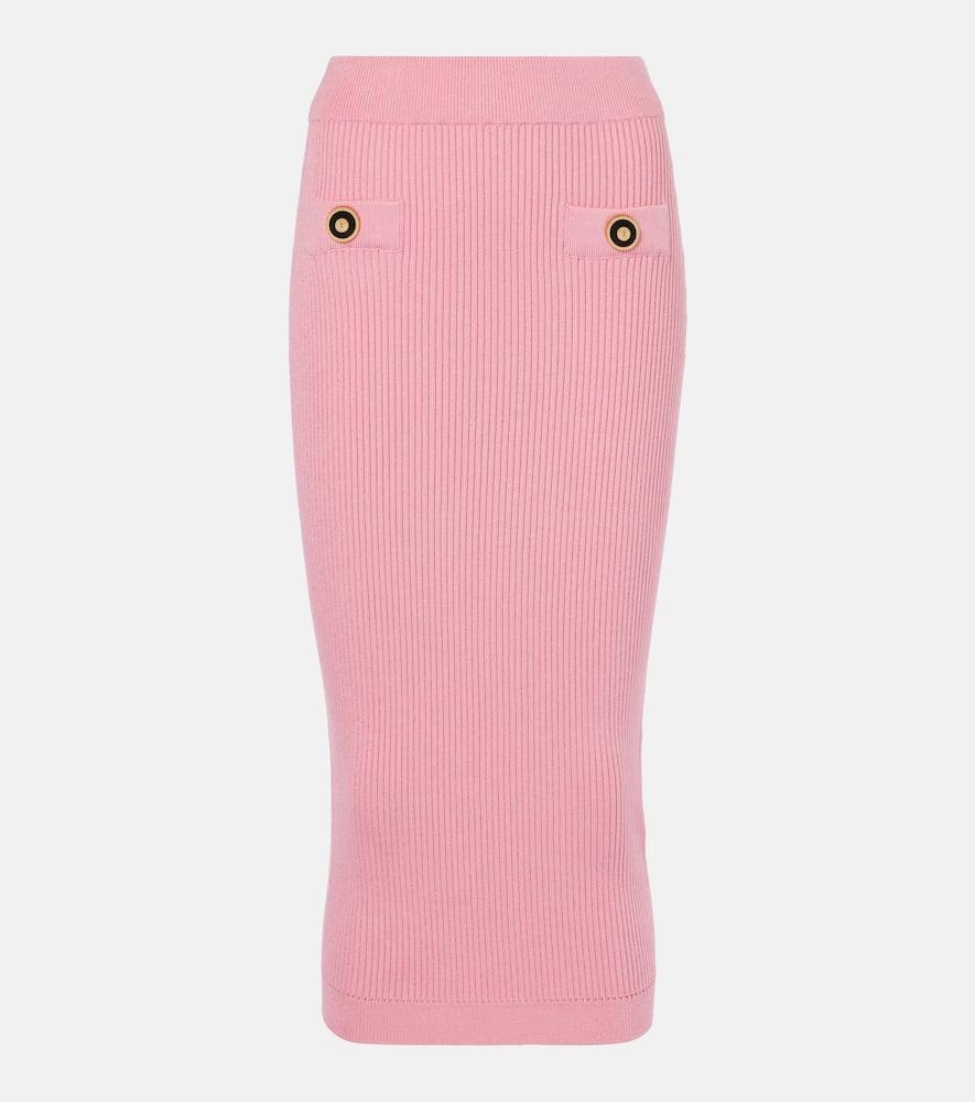 BALMAIN Button Detail Rib Sweater Skirt In Pink Product Image