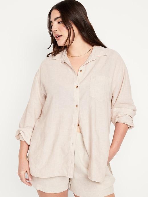 Linen-Blend Button-Down Boyfriend Shirt Product Image