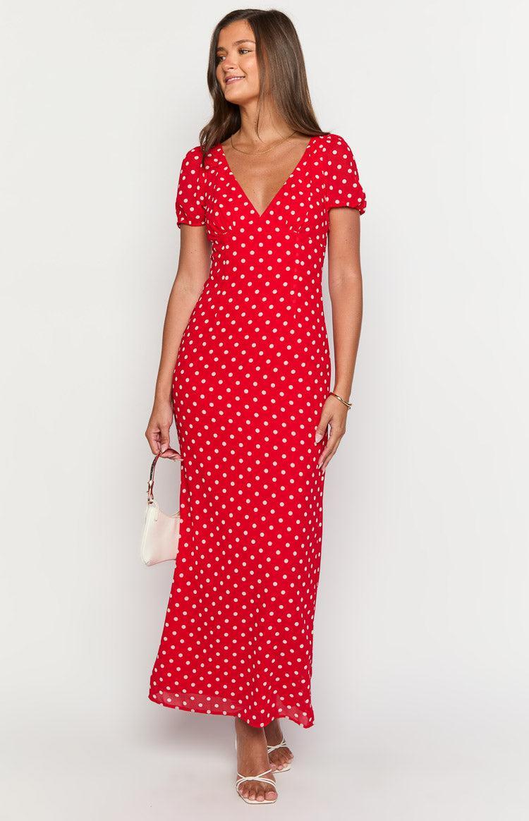 Lovella Red Polka Dot Maxi Dress Product Image