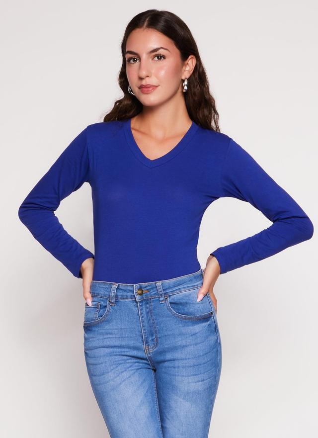 Womens Basic V Neck Long Sleeve T Shirt Product Image