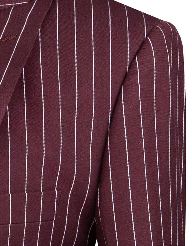 Odyssey Collection - Burgundy Regular Fit 3 Piece Suit 2 Button Gangster Stripe Product Image