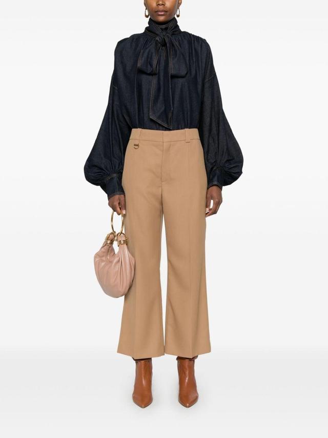 CHLOÉ Cropped Tailored Pants In Wool Grain De Poudre Brown Size 2 100% Wool Product Image