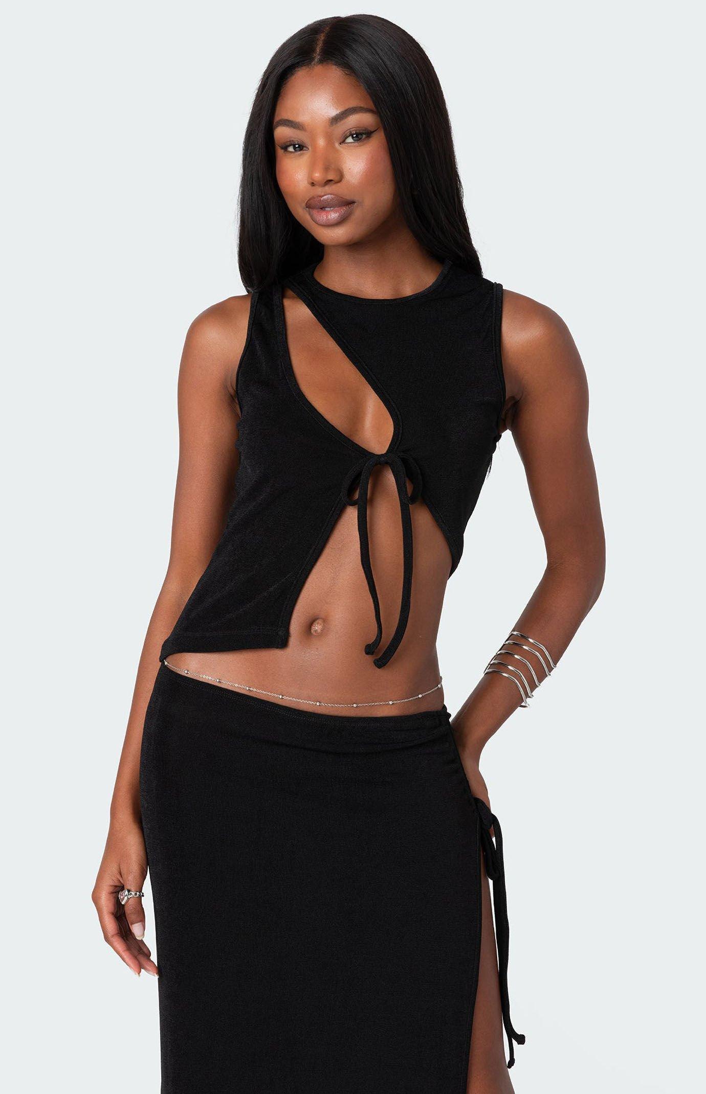 Edikted Women's Goldie Asymmetric Cut Out Top Product Image