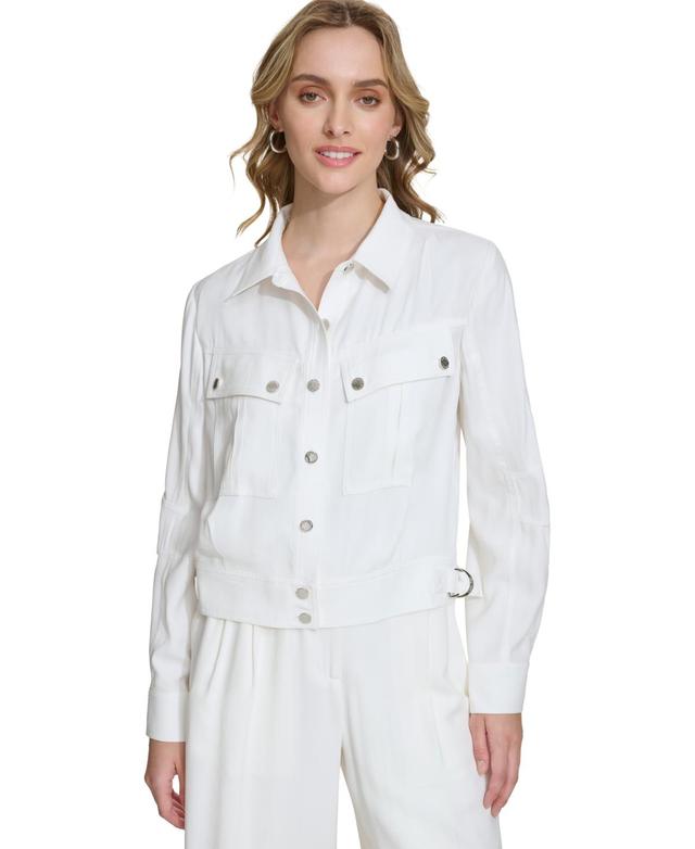 Calvin Klein Womens Long-Sleeve Button-Front Jacket Product Image