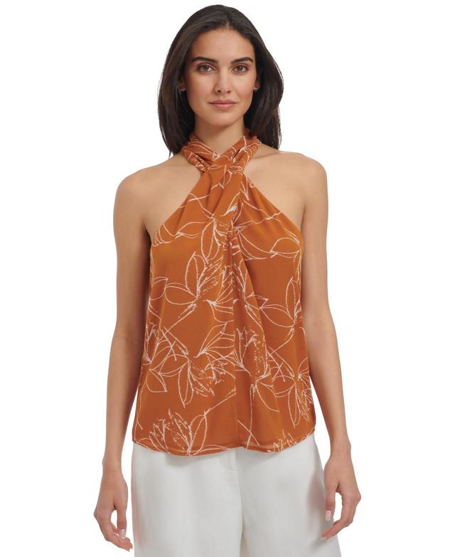 Calvin Klein Womens Printed Crisscross Halter Top Product Image