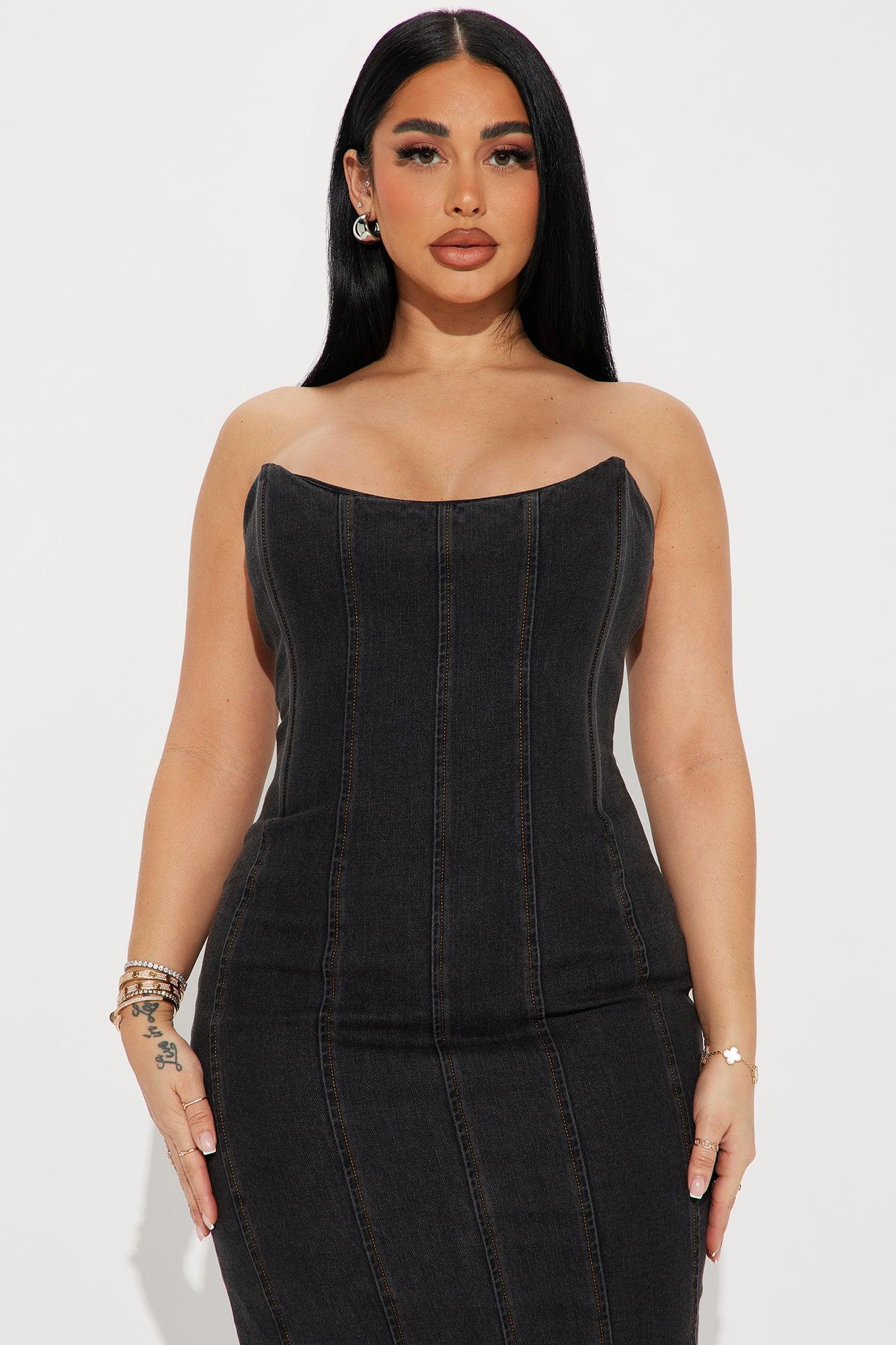 Hottie Denim Midi Dress - Black Product Image