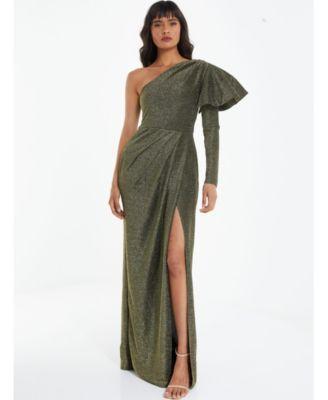 Quiz Womens Metallic One Sleeve Maxi Dress Product Image