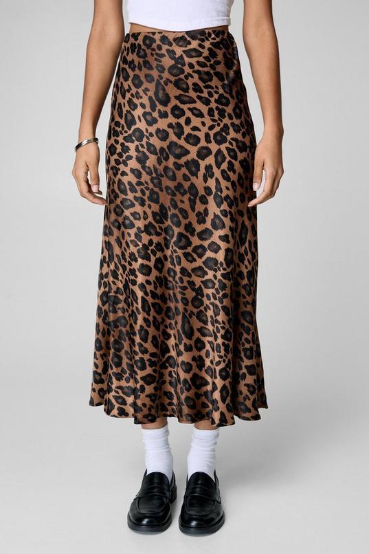 Leopard Satin Maxi Skirt Product Image