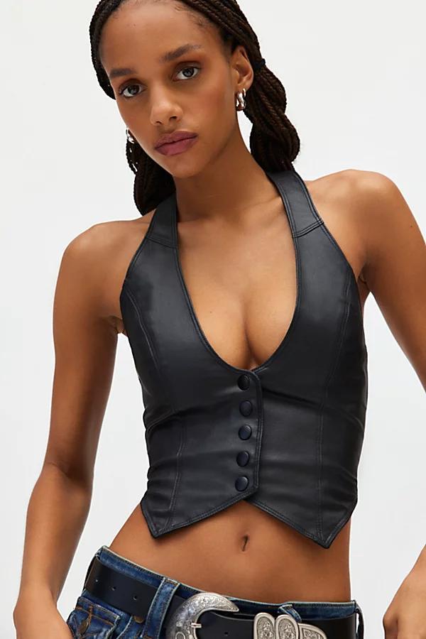 Silence + Noise Esme Cropped Coated Denim Halter Vest Jacket Womens at Urban Outfitters product image