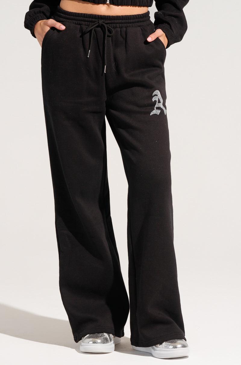 DEXTRA WIDE LEG SWEATPANT WITH RHINESTONE DETAIL Product Image