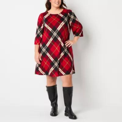 Jessica Howard Womens 3/4 Sleeve Plaid Shift Dress Plus Product Image