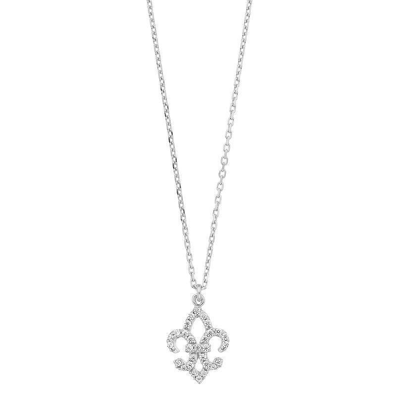 Sterling Silver Cubic Zirconia Fleur de Lis Pendant Necklace, Womens White Product Image