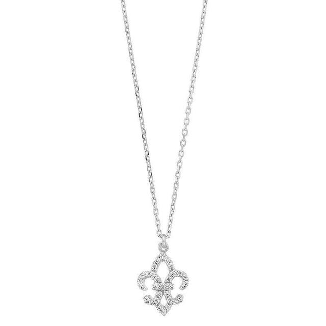 Sterling Silver Cubic Zirconia Fleur de Lis Pendant Necklace, Womens White Product Image