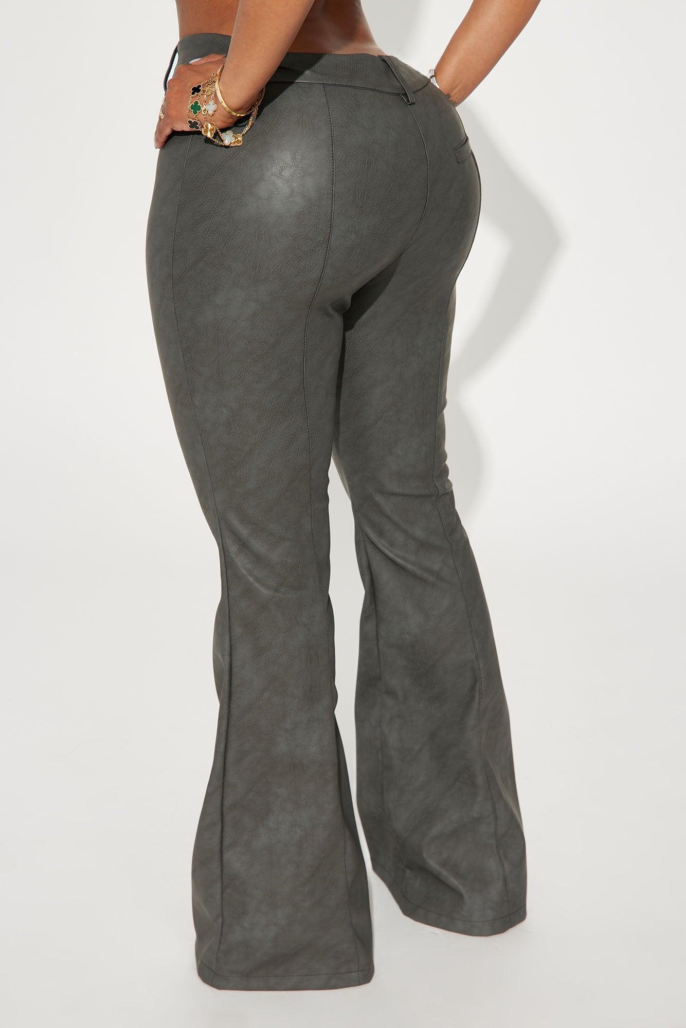 Doing Me Washed Faux Leather Flare Pant - Charcoal Product Image