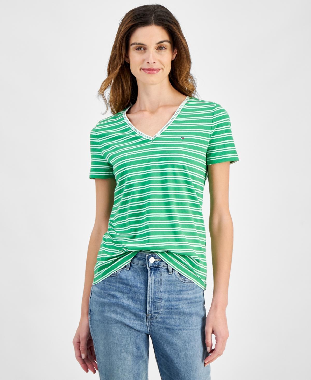 Tommy Hilfiger Womens Short-Sleeve Double Striped Tee Product Image