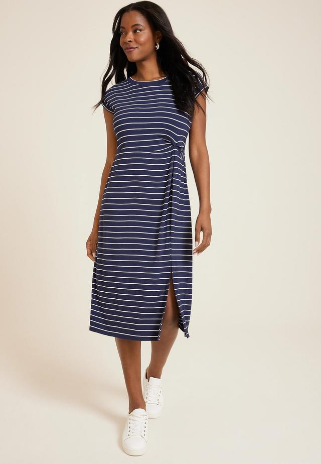 24/7 Striped Knot Front Midi Dress Product Image