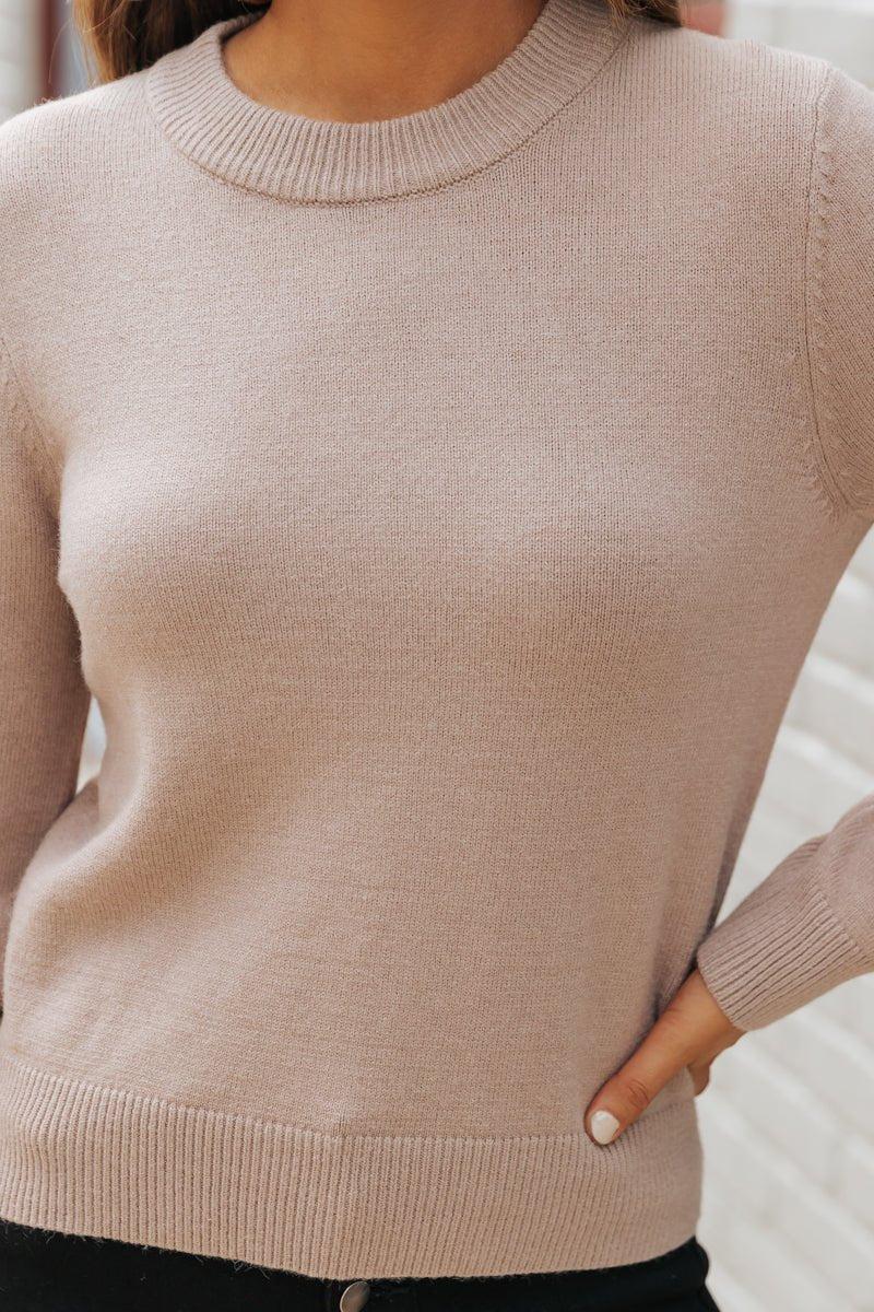 Comfy Cozy Round Neck Sweater - Taupe Female Product Image