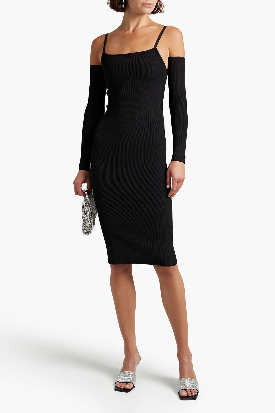 Convertible Ribbed-knit Dress In Black Product Image