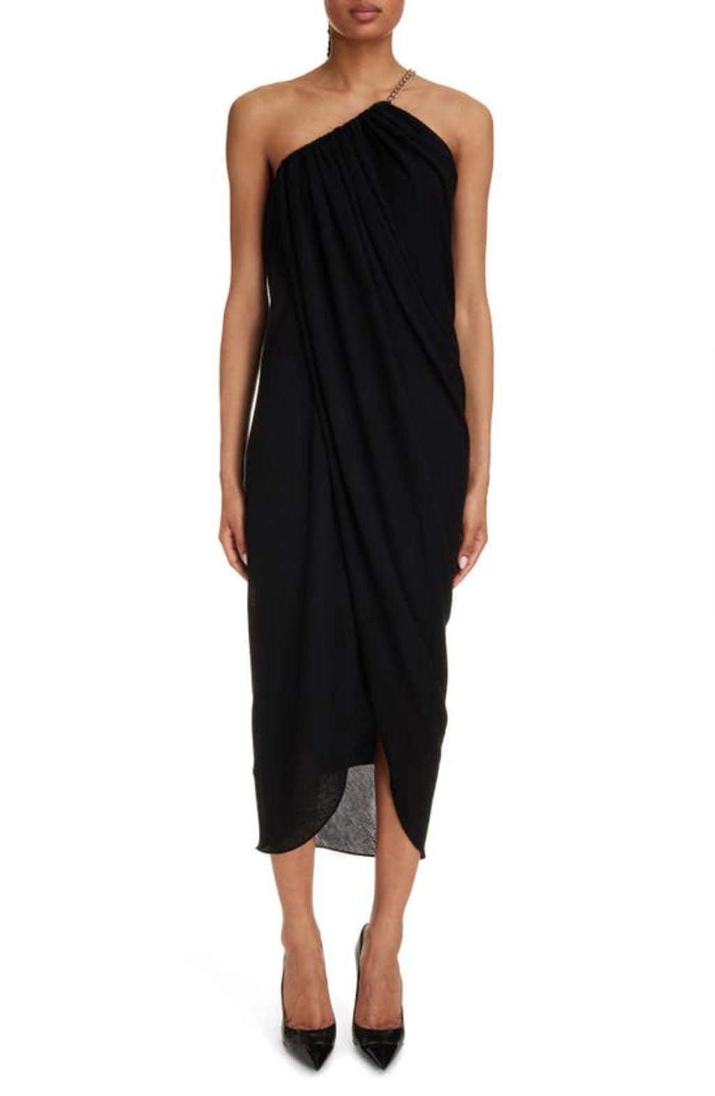 CHLOÉ Draped One-shoulder Jersey Dress With Chain Detail In Noir product image