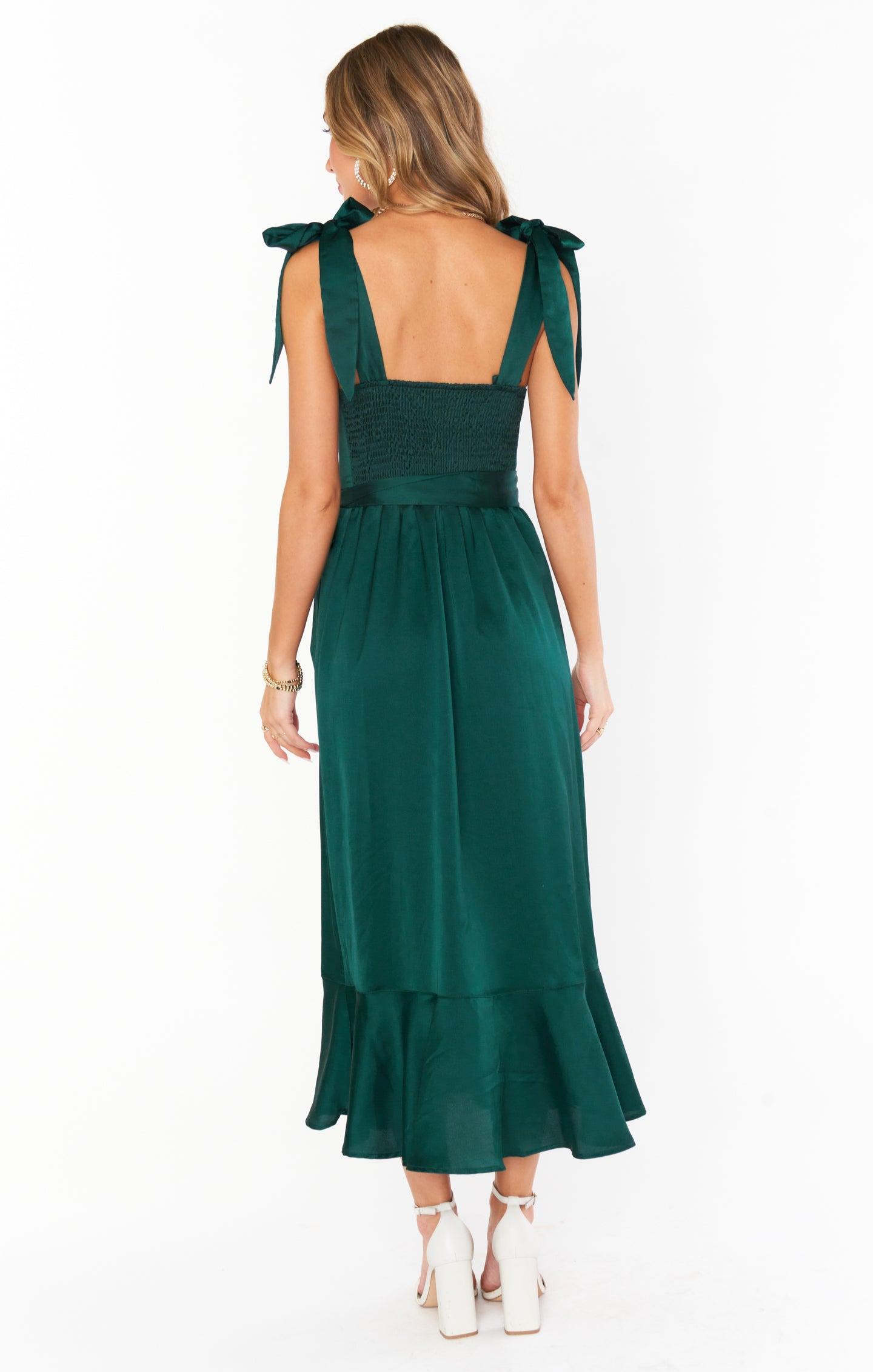 Claire Midi Dress ~ Deep Emerald Luxe Satin Product Image