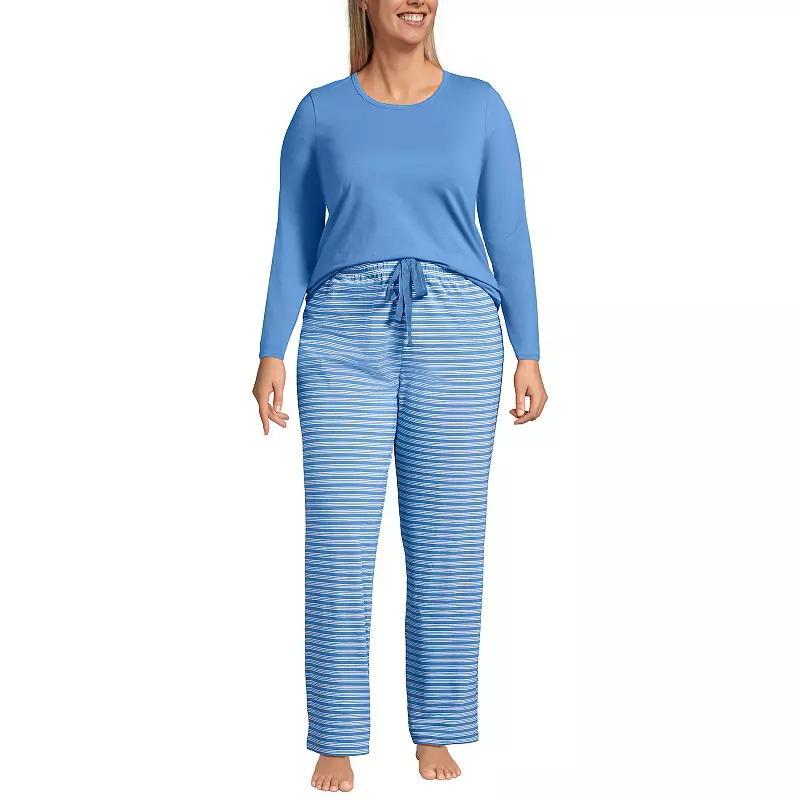 Plus Size Lands End Knit Pajama Top & Pajama Pants Sleep Set, Womens Blue Tiny Flowers Product Image