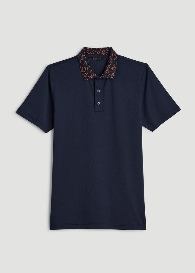 Jacquard Knit Collar Golf Polo Shirt for Tall Men in Evening Blue Product Image