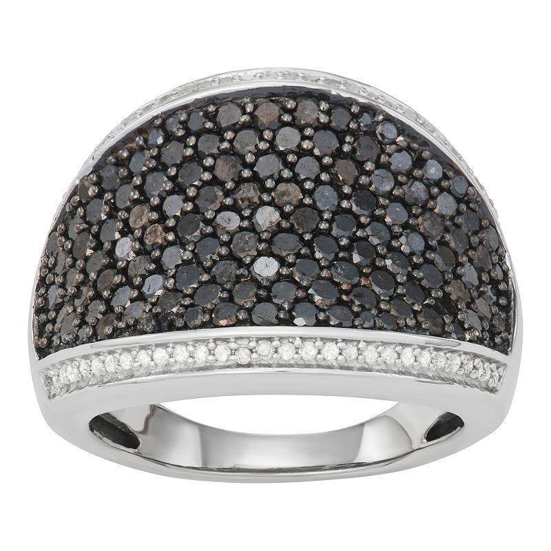 Jewelexcess Sterling Silver 2 Carat T.W. Black & White Diamond Concave Pave Ring, Womens Product Image