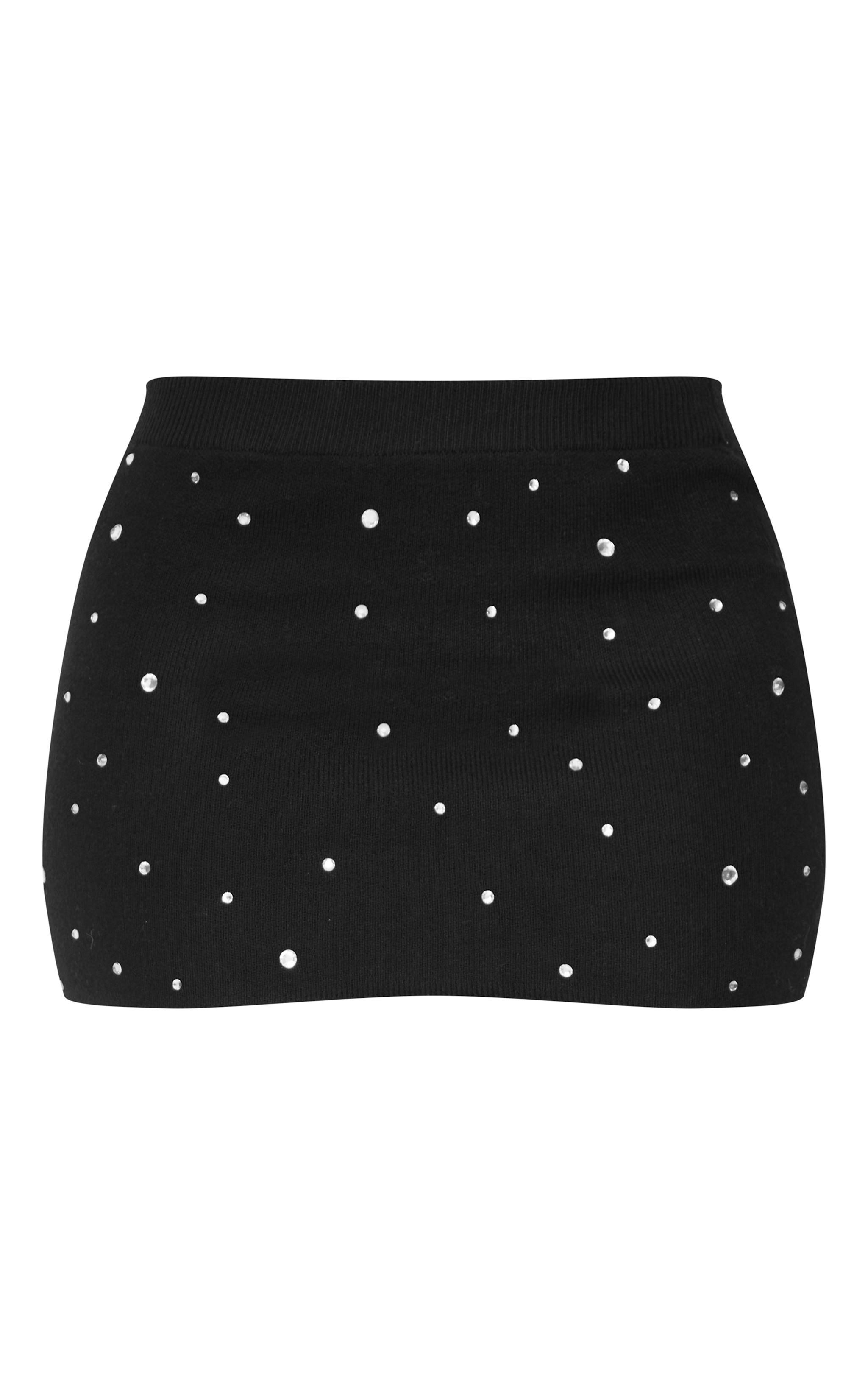 Petite Black Diamante Knit Mini Skirt Product Image