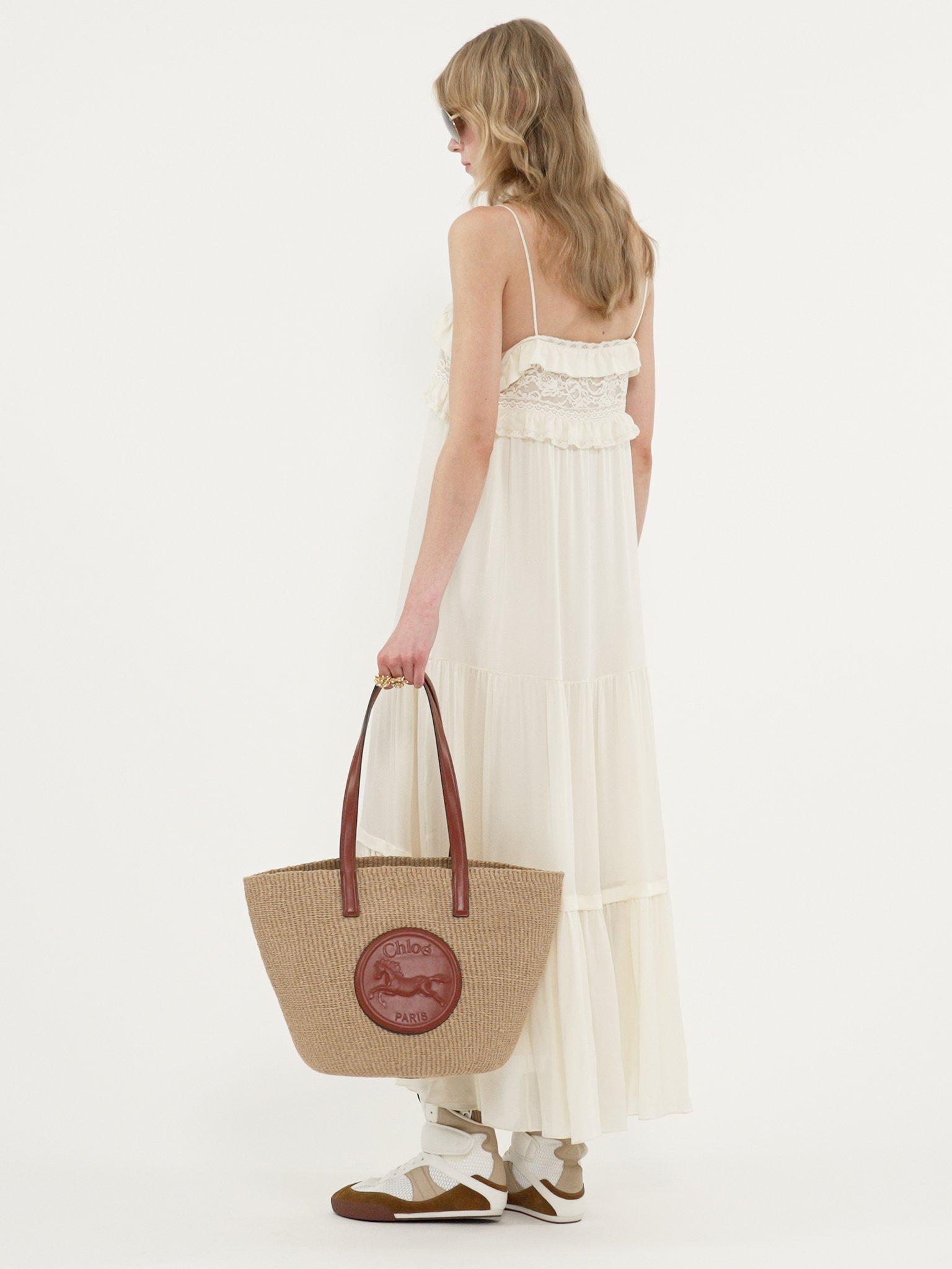 Sleeveless long dress in silk charmeuse Product Image