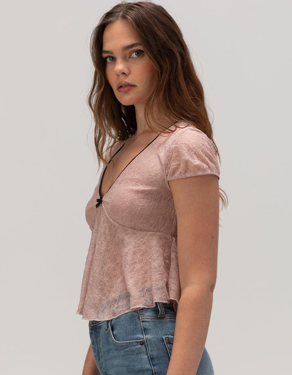 FULL TILT Lace V-Neck Womens Top Product Image