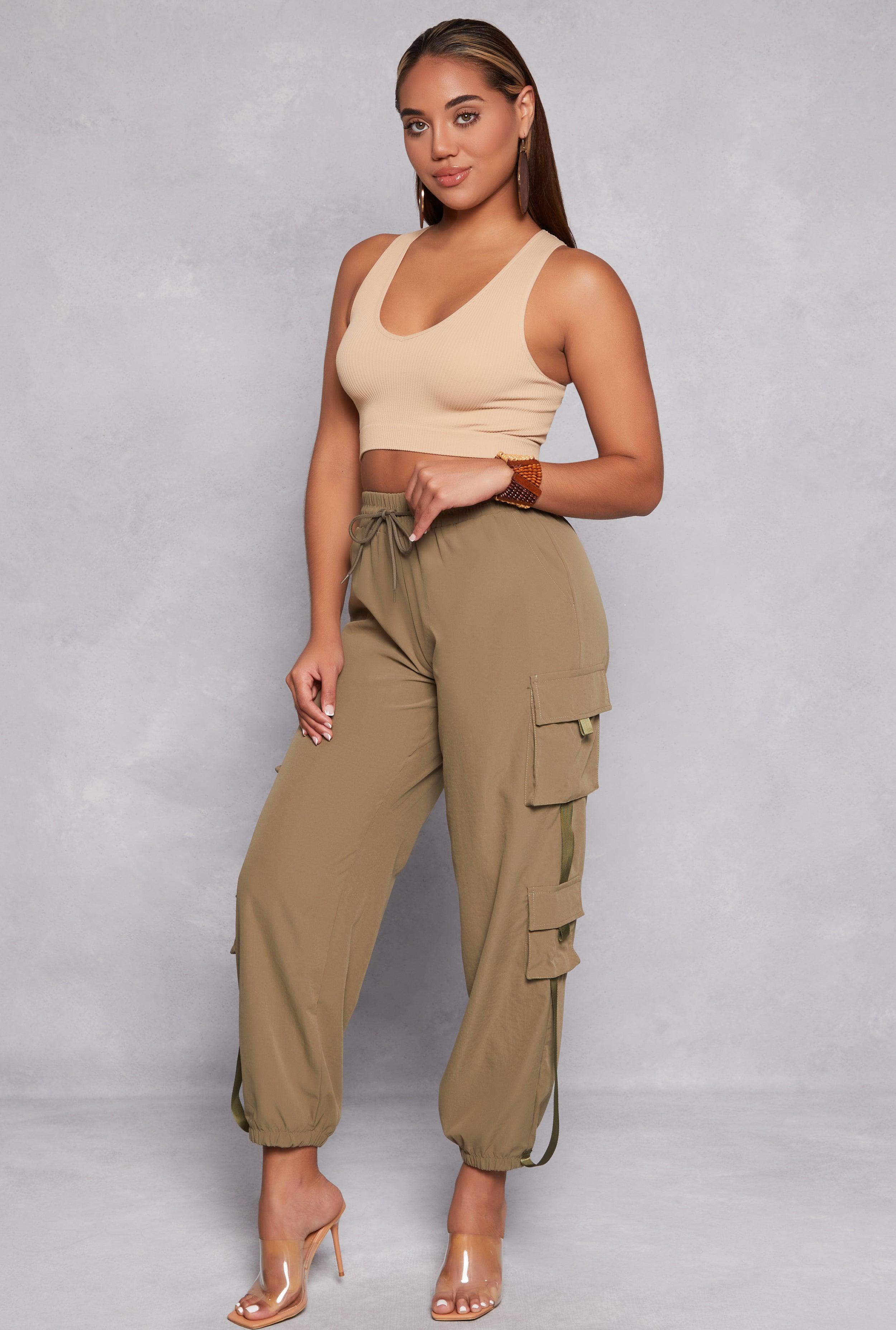 Womens Poplin High Waisted Cargo Joggers product image