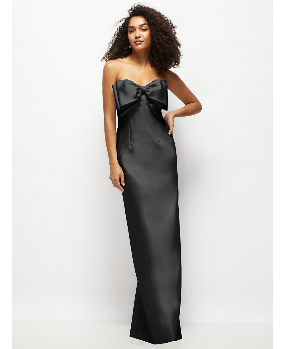 Alfred Sung Womens Strapless Satin Column Maxi Dress with Over Handcrafted Bow Product Image