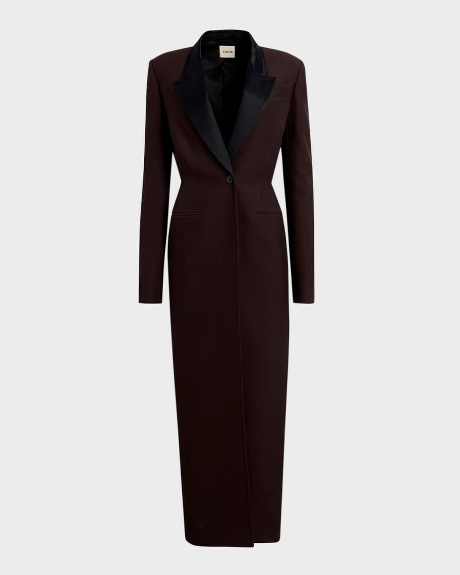 Bellow Long Peacoat with Satin Lapels Product Image