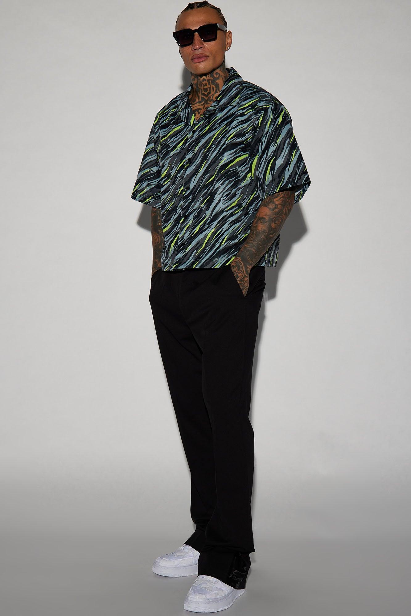 Neon Safari Cropped Button Up Shirt - Black/combo Product Image