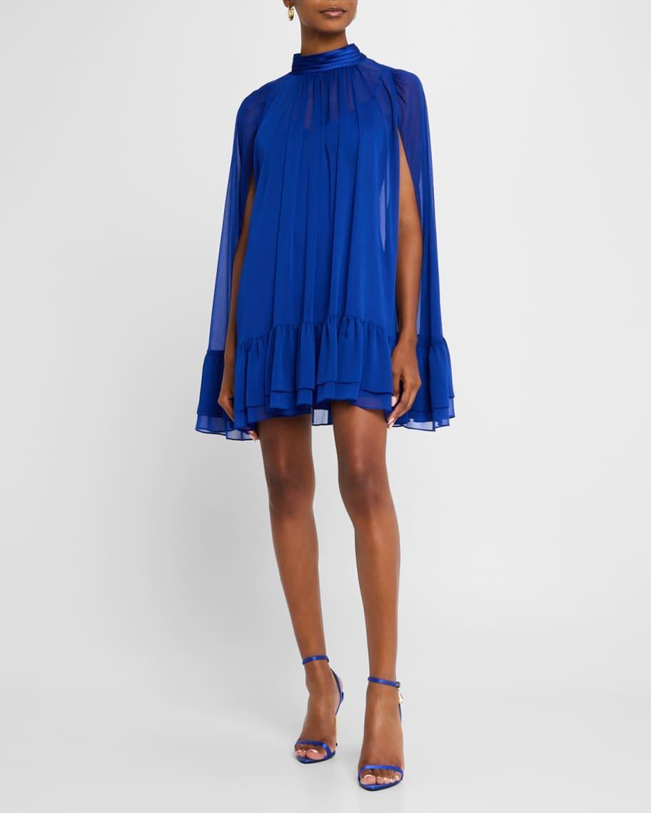 Zenon Tie-Neck Cape Mini Dress Product Image