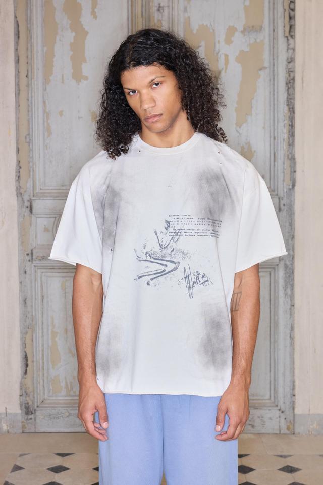 Premium Oversized Washed Printed T-Shirt in Stone | boohooMAN USA Product Image