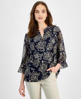 Women's Mixed Media Pintucked Popover Top Product Image