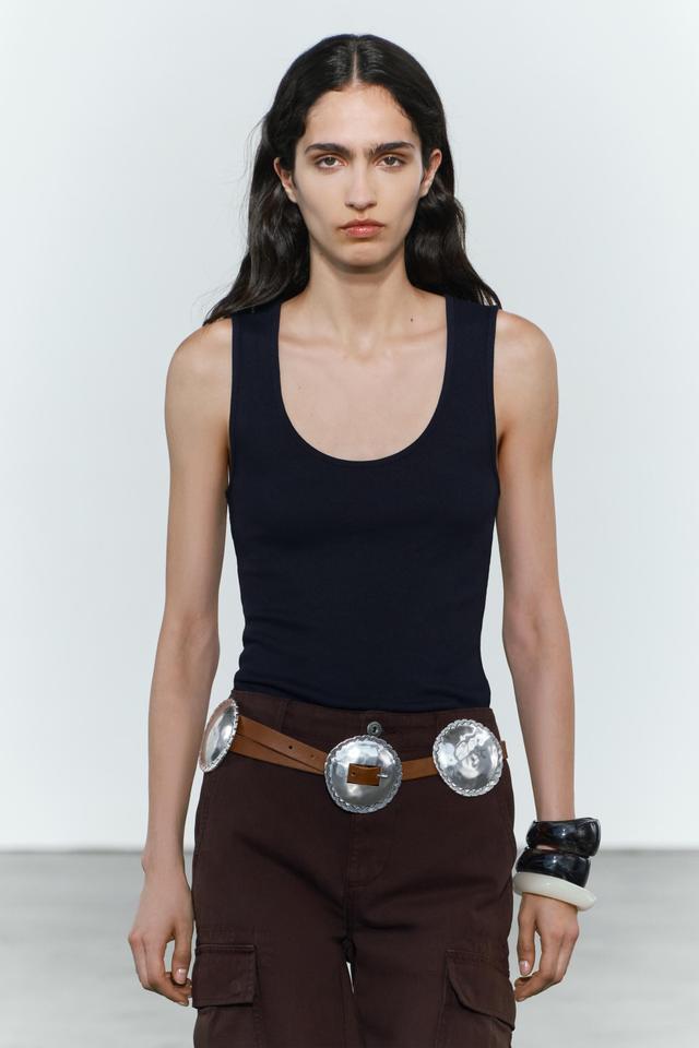 LEATHER BELT WITH HEWN BUCKLE Product Image