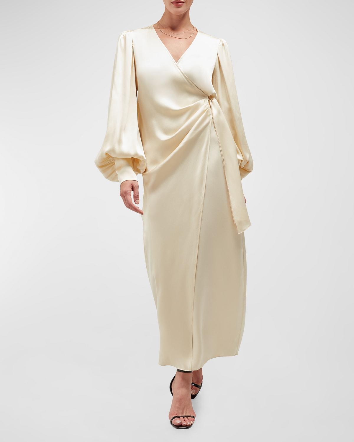 Lottie Blouson-Sleeve Silk Maxi Wrap Dress Product Image